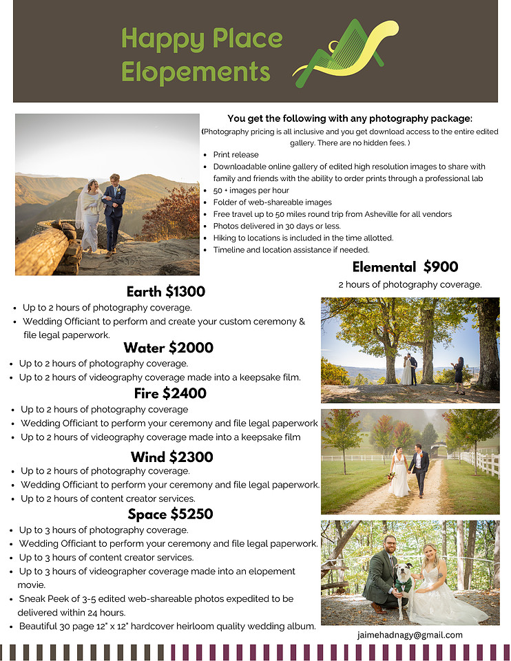 All Inclusuve Elopement Photography Package Pricing