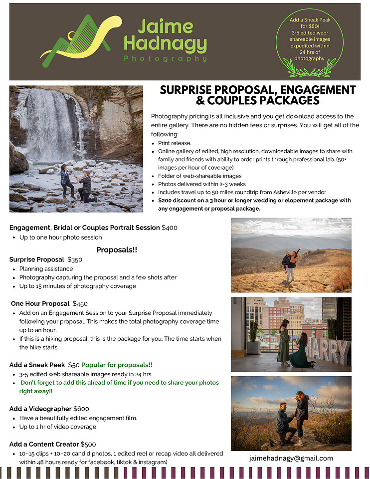 Proposal Photographer Package Pricing