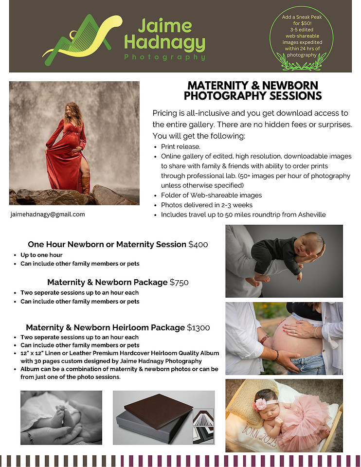 Maternity and Newborn Photography Packages and Pricing