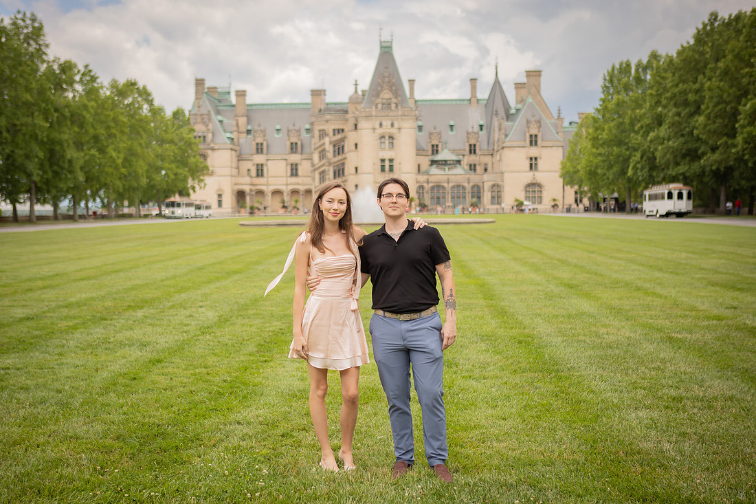 Proposal on the front lawn of the Biltmore Estate | Asheville Engagement Photographer