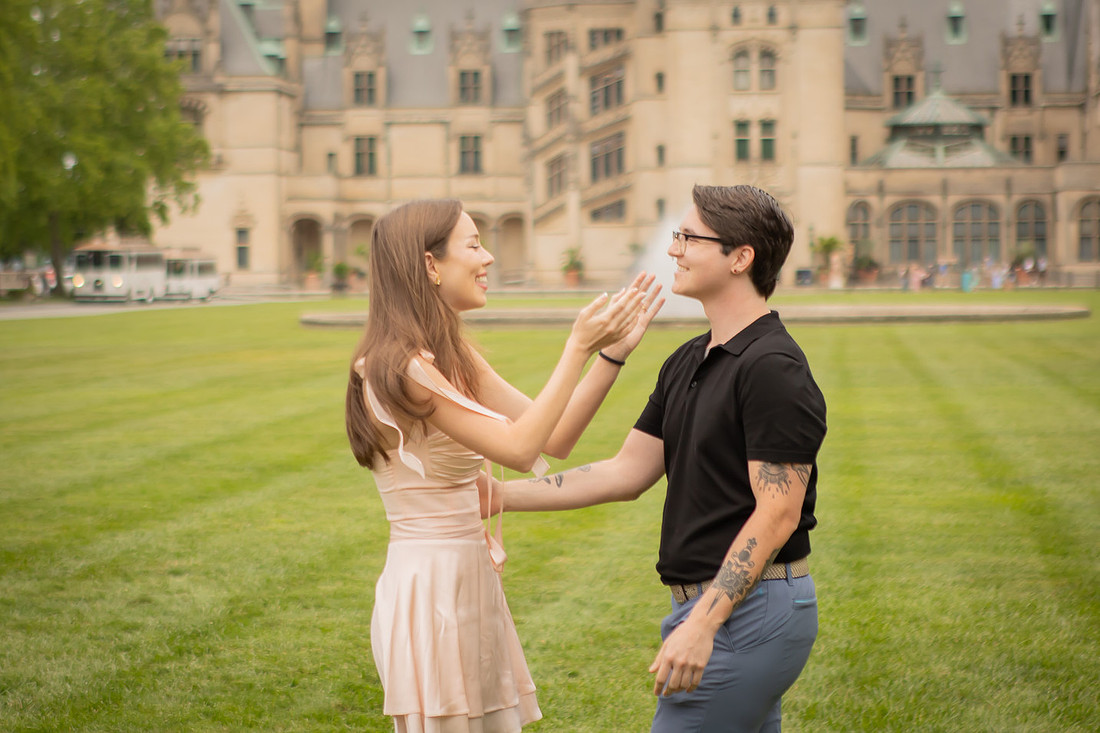 Proposal on the front lawn of the Biltmore Estate | Asheville Engagement Photographer
