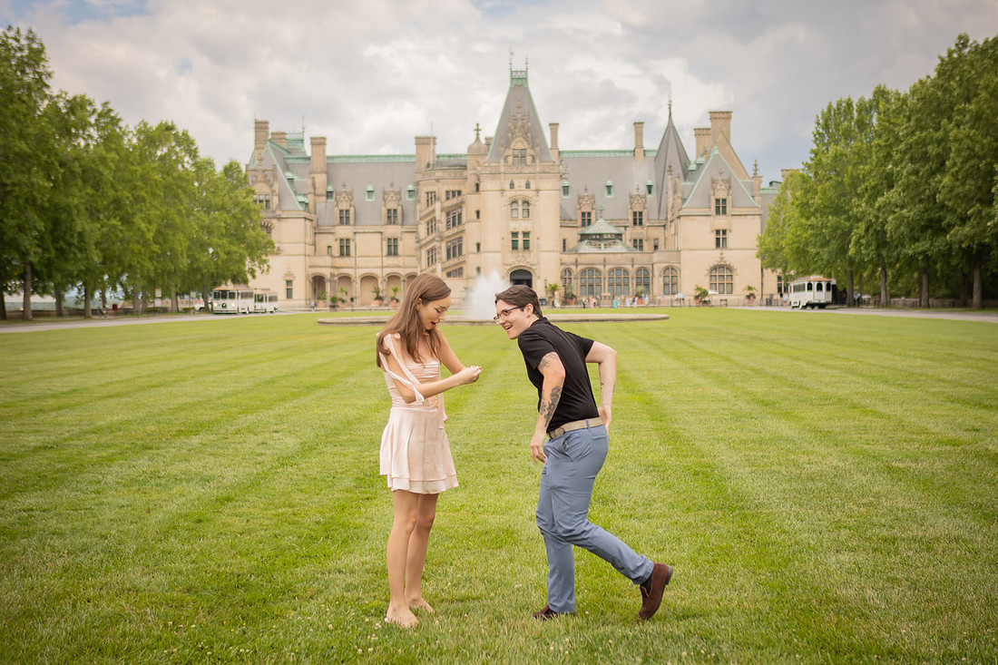 Proposal on the front lawn of the Biltmore Estate | Asheville Engagement Photographer