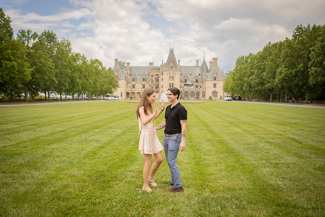Proposal on the front lawn of the Biltmore Estate | Asheville Engagement Photographer