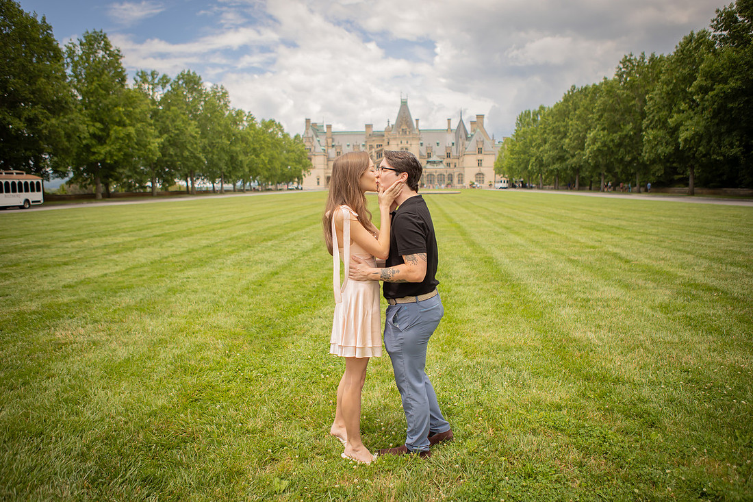 Proposal on the front lawn of the Biltmore Estate | Asheville Engagement Photographer