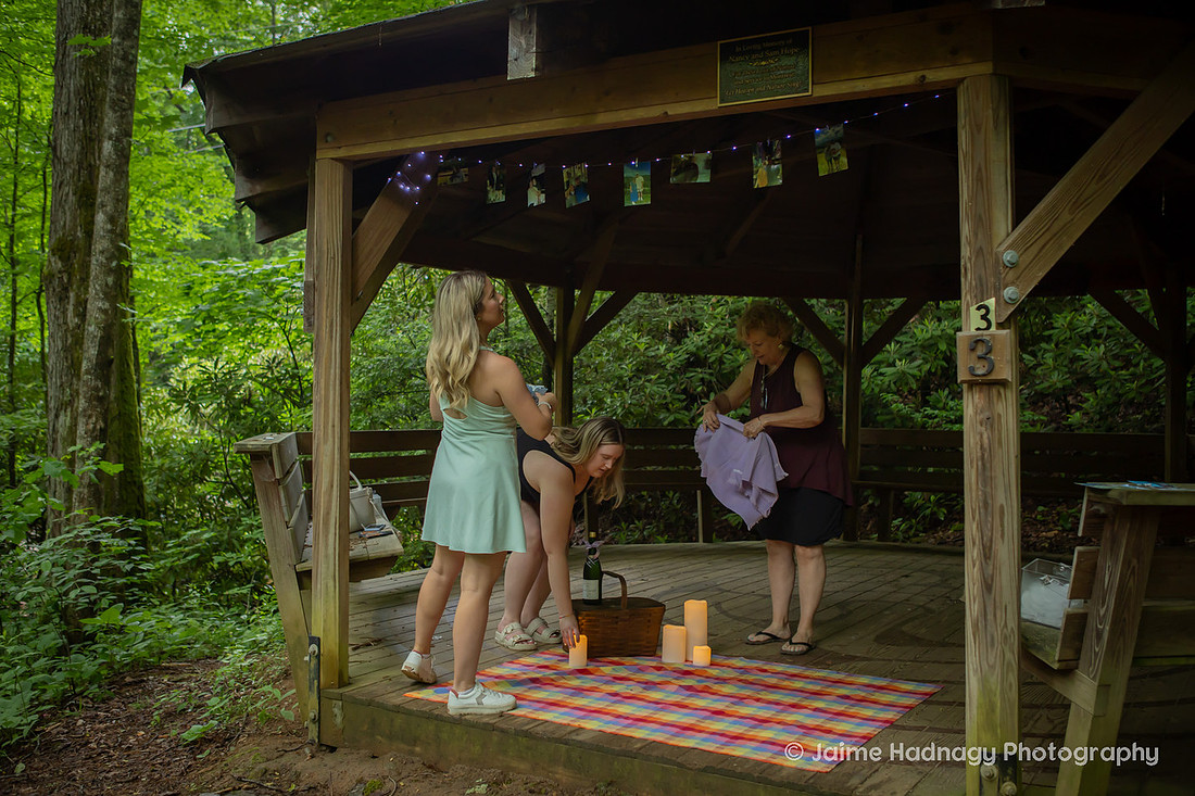 Decorating a Gazebo in Montreat for a Surprise Proposal