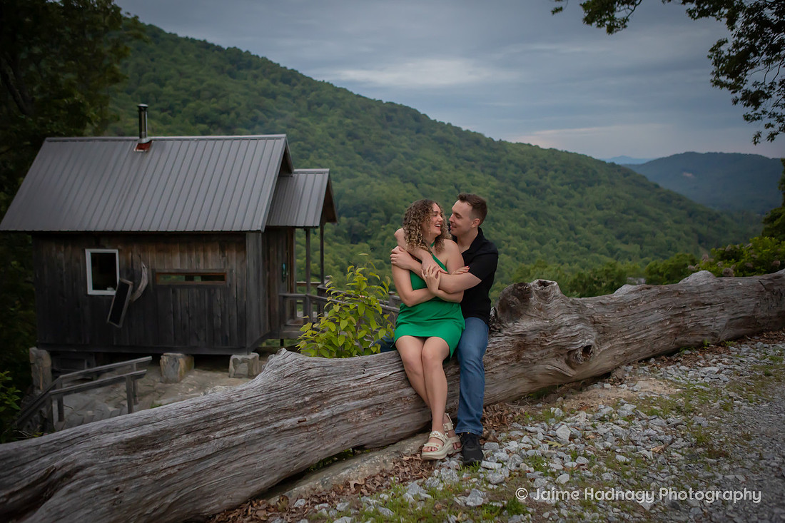 Couples Photos Near TIny House at Raven ROck in Fletcher NC