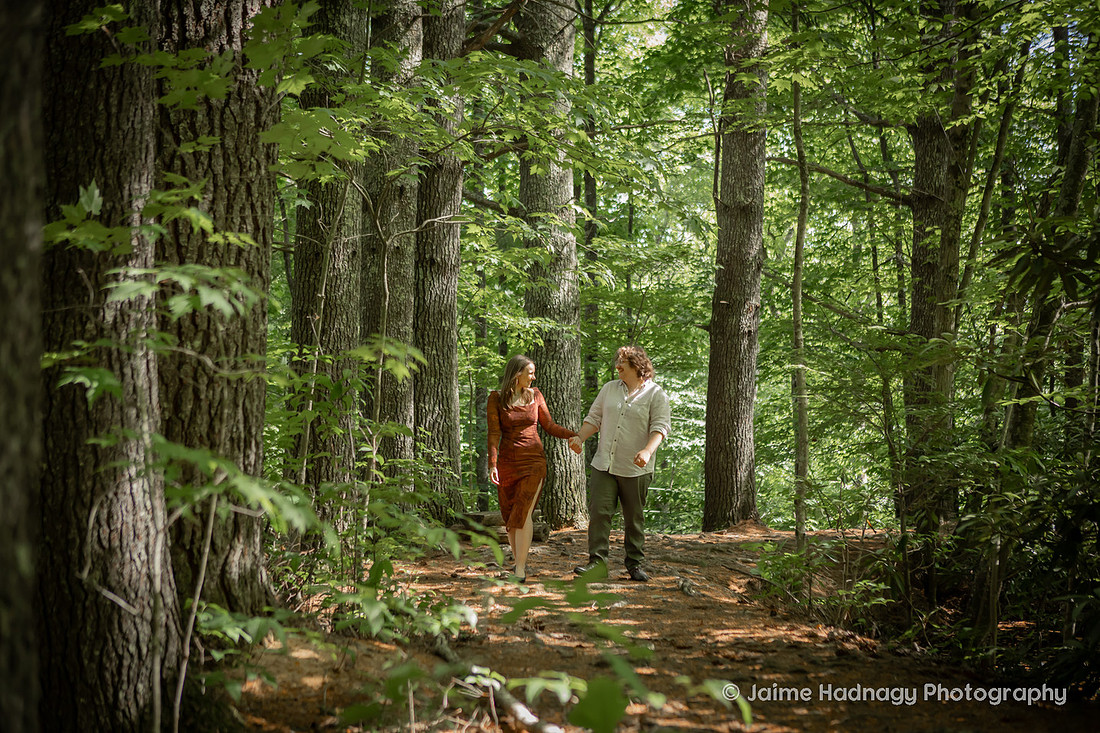 Couple walking in the forest