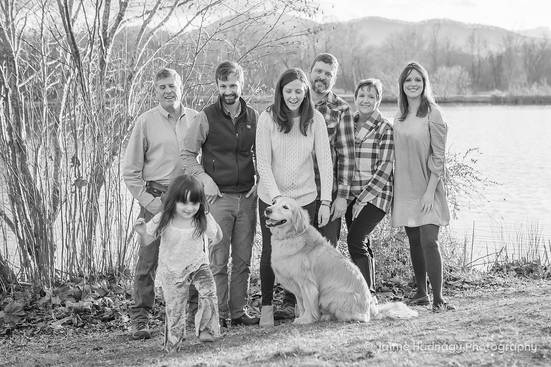 Extended Family Photography in Asheville with kid and dog