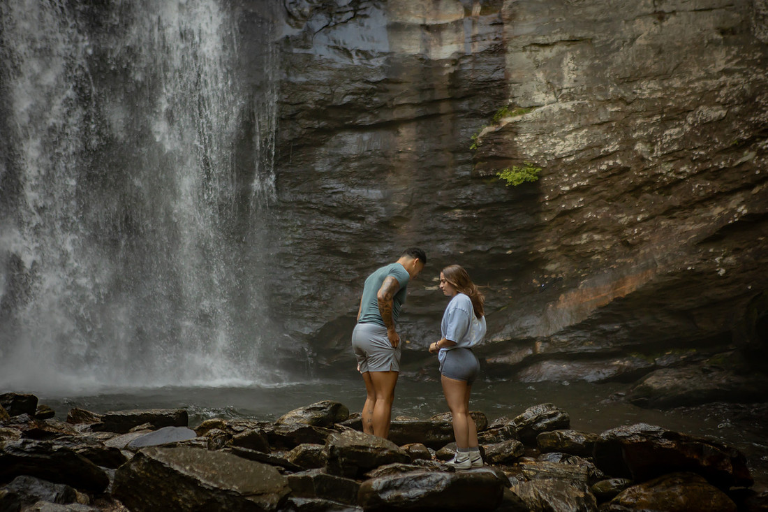 Surprise Proposal at Looking Glass Falls | Brevard NC Engagement Photographer