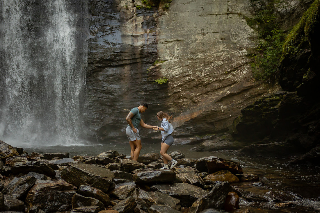Surprise Proposal at Looking Glass Falls | Brevard NC Engagement Photographer