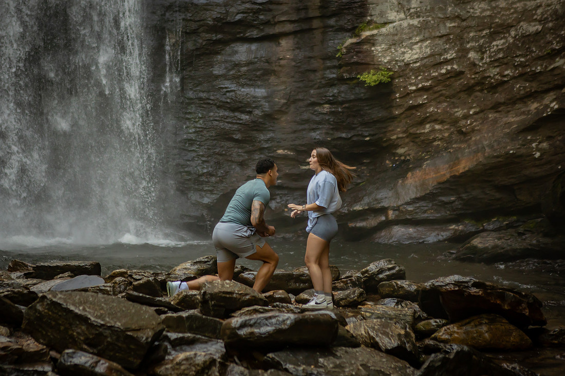 Surprise Proposal at Looking Glass Falls | Brevard NC Engagement Photographer