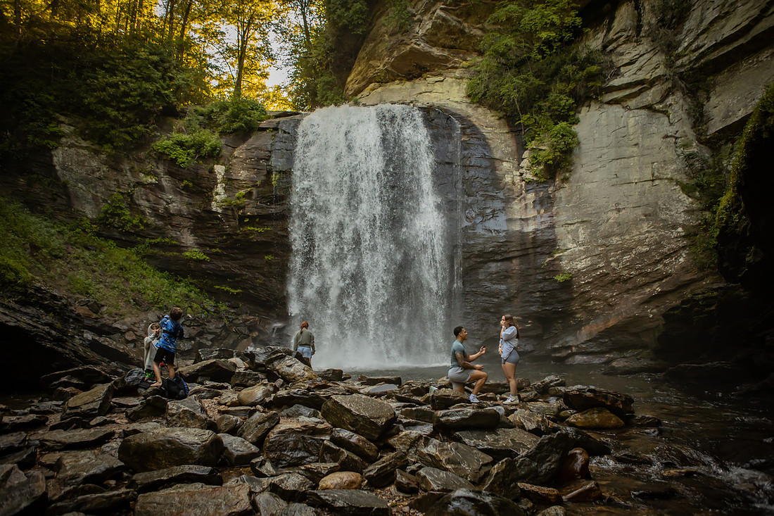 Surprise Proposal at Looking Glass Falls | Brevard NC Engagement Photographer