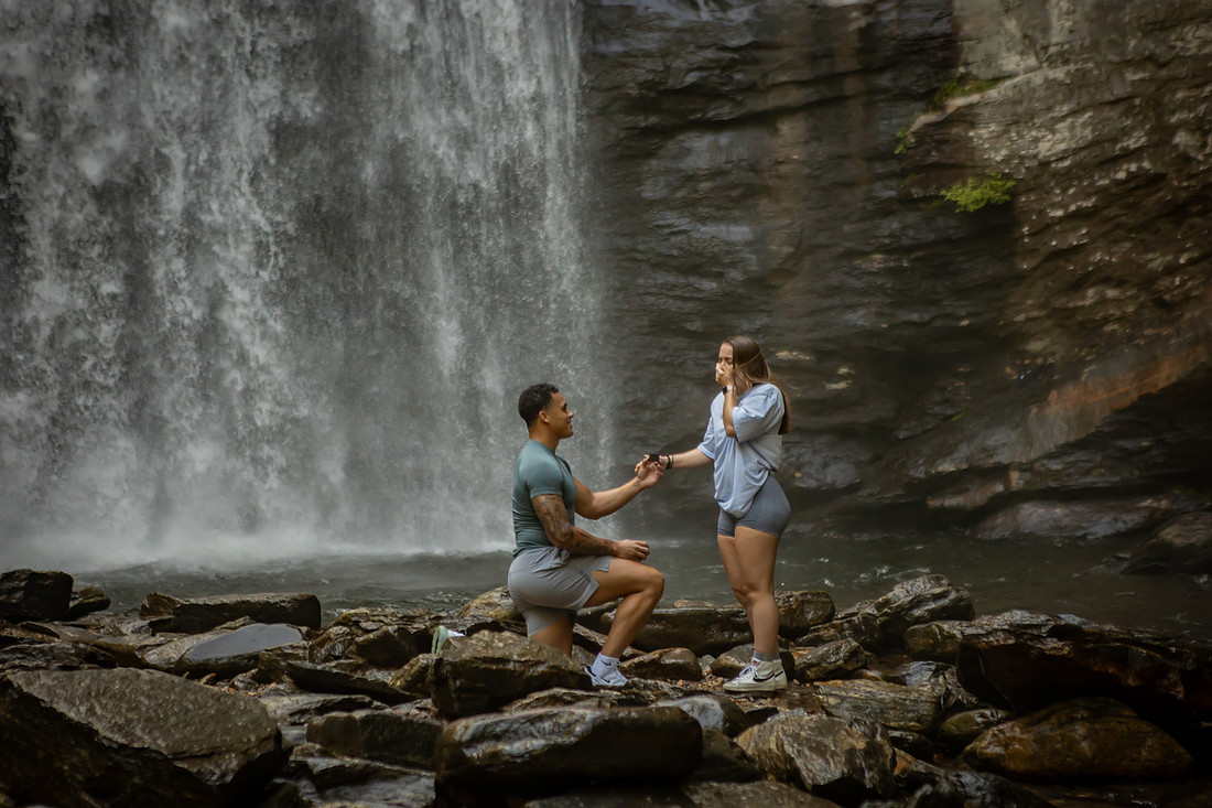 Surprise Proposal at Looking Glass Falls | Brevard NC Engagement Photographer