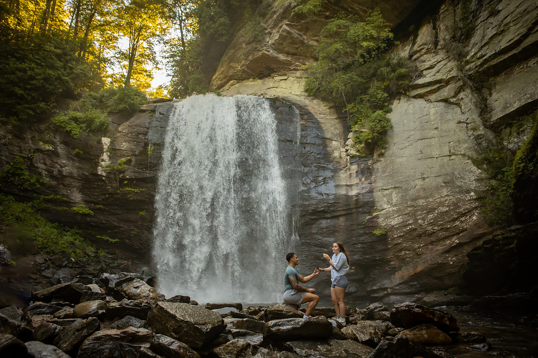 Surprise Proposal at Looking Glass Falls | Brevard NC Engagement Photographer
