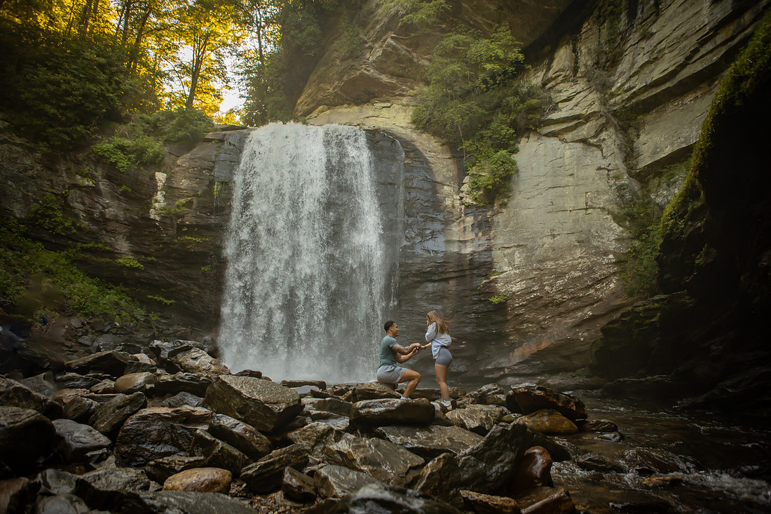 Surprise Proposal at Looking Glass Falls | Brevard NC Engagement Photographer