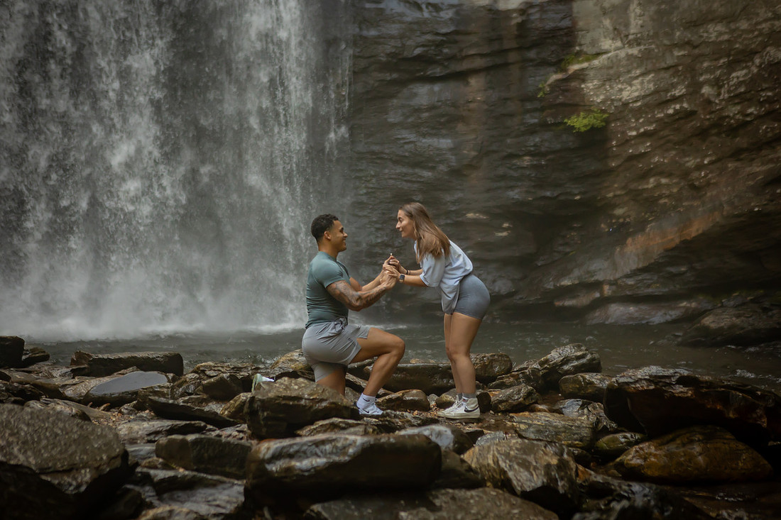 Surprise Proposal at Looking Glass Falls | Brevard NC Engagement Photographer