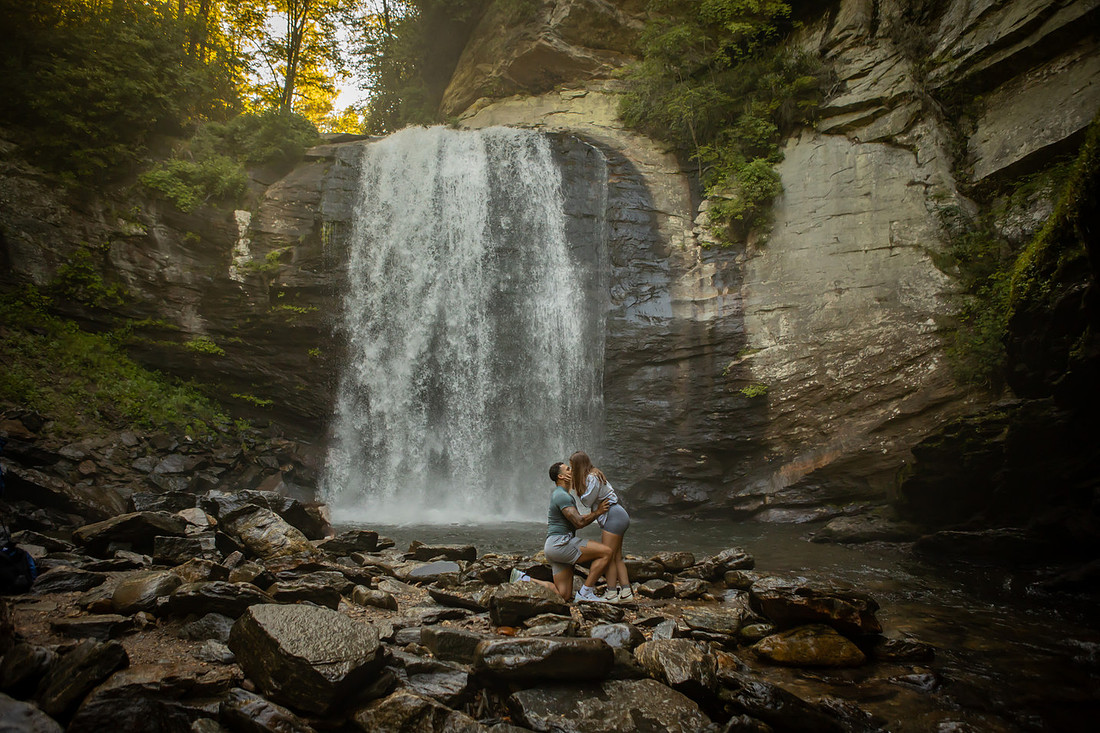 Surprise Proposal at Looking Glass Falls | Brevard NC Engagement Photographer