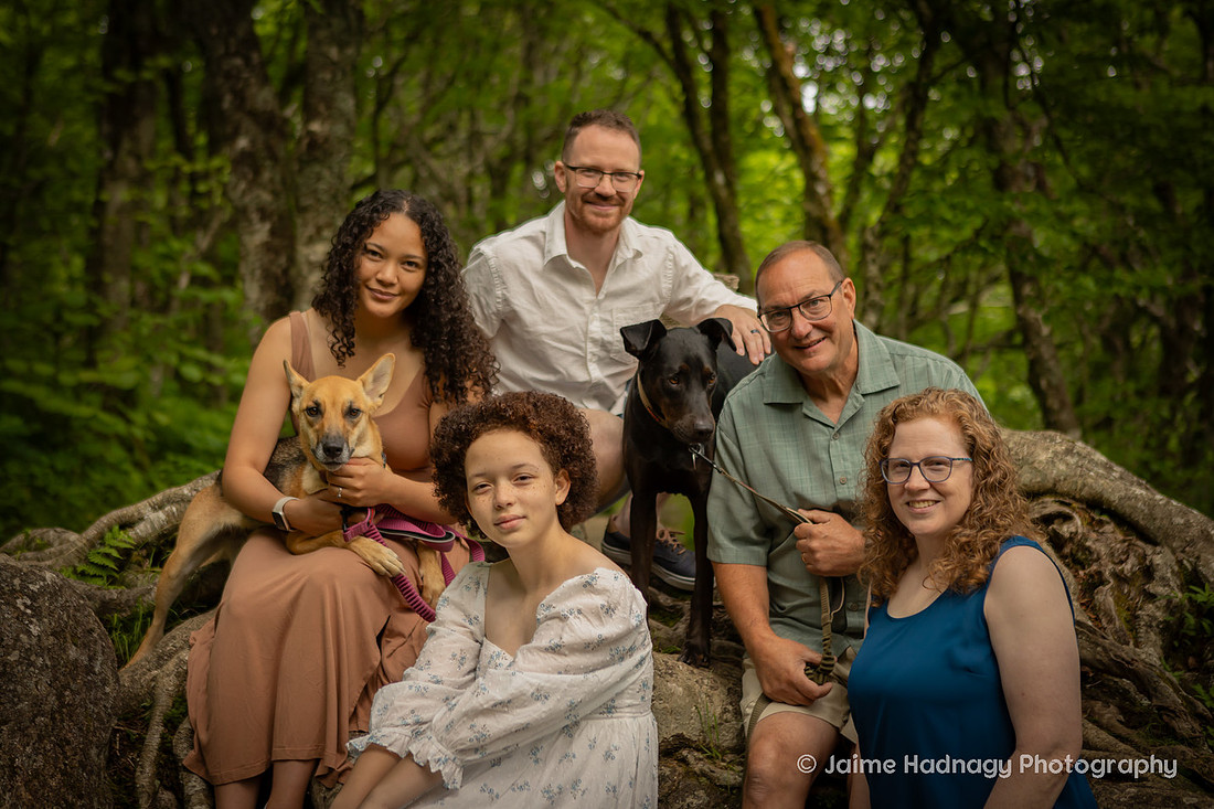Forest Family Photo with Dogs