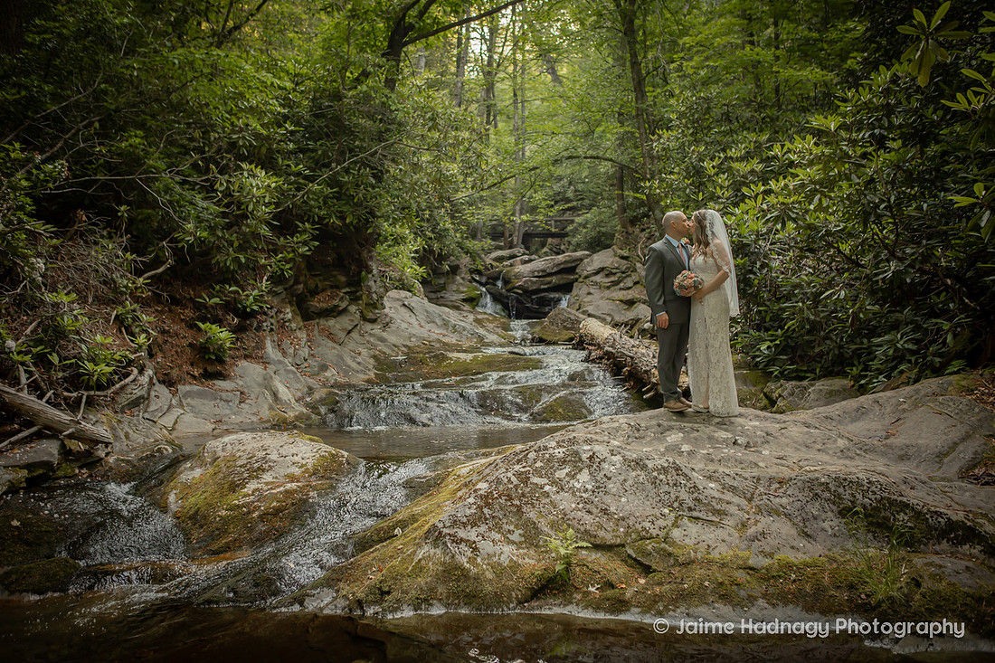 Bride and Groom Eloping in the Mountains | Asheville Elopement Photography Packages with Officiant