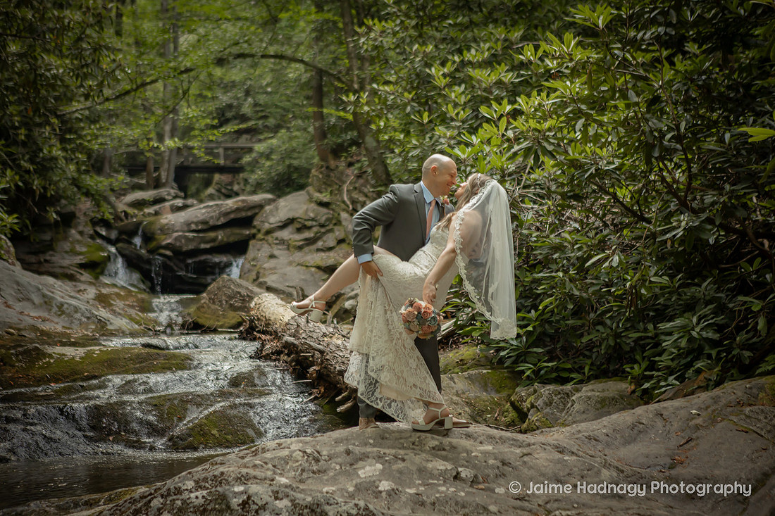 Bride and Groom Eloping in the Mountains | Asheville Elopement Photography Packages with Officiant