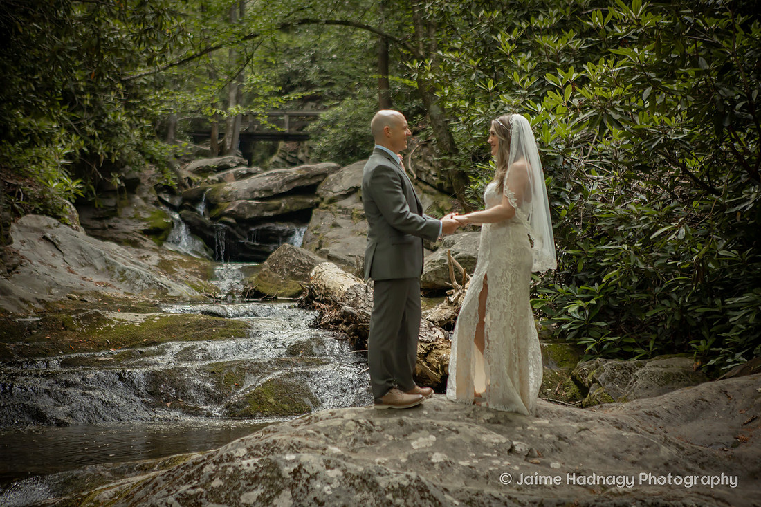 Bride and Groom Eloping in the Mountains | Asheville Elopement Photography Packages with Officiant