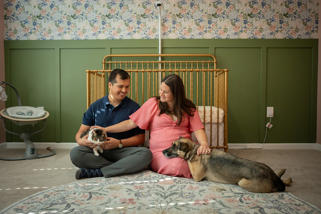 Cute Maternity Session with Pets in Nursery | Asheville Family Photographer