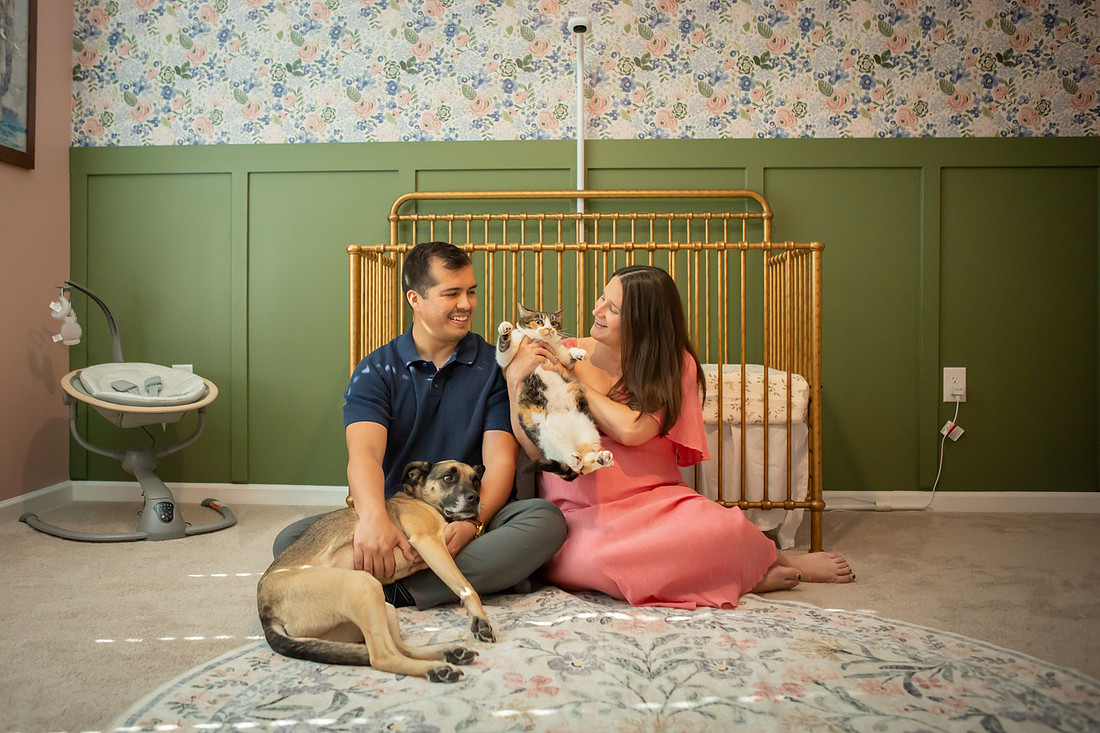 Cute Maternity Session with Pets in Nursery | Asheville Family Photographer