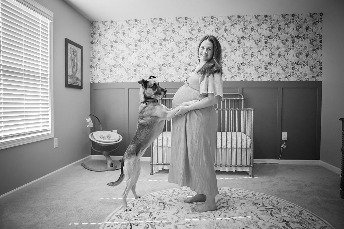 Cute Maternity Session with Pets in Nursery | Asheville Family Photographer