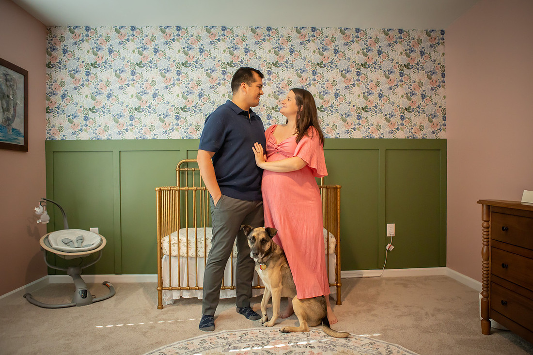 Cute Maternity Session with Pets in Nursery | Asheville Family Photographer