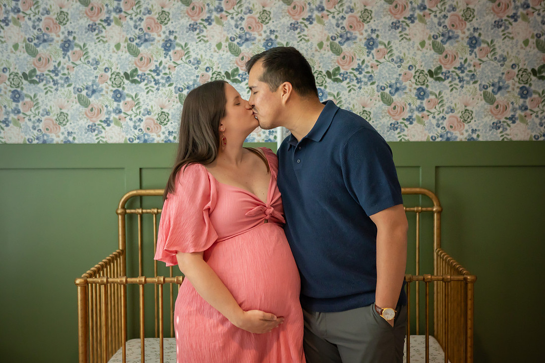 Maternity Photos in the Nursery at Home with Dog and Cat 