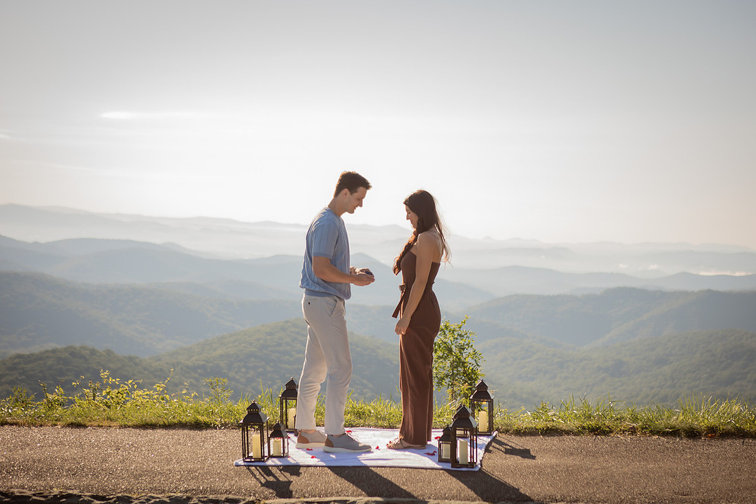 Surprise Proposal on the Blue Ridge Parkway at an Overlook | Asheville Engagement Photographer