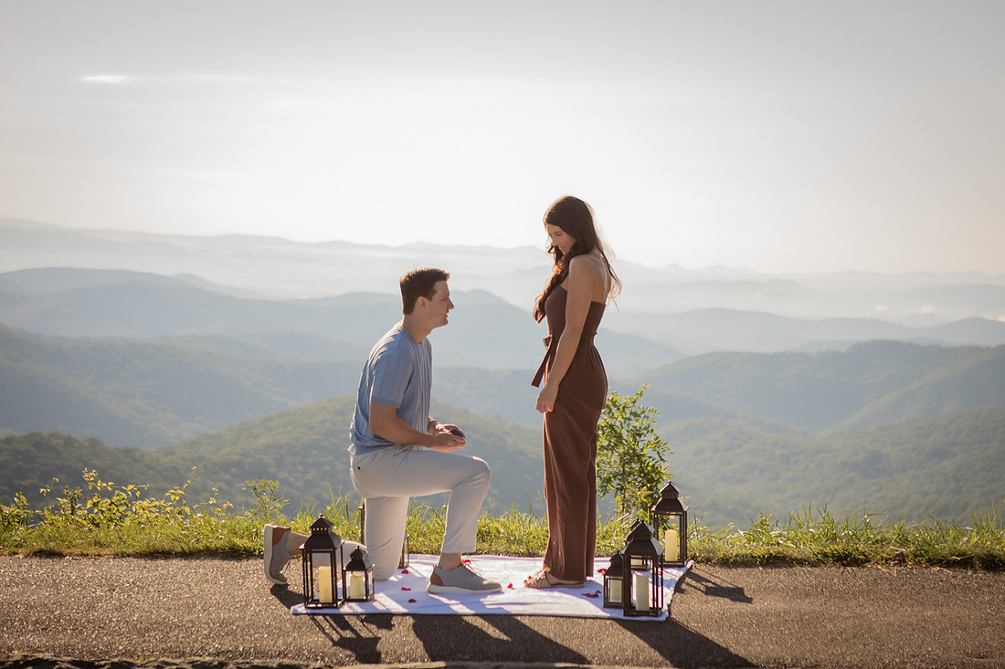 Surprise Proposal on the Blue Ridge Parkway at an Overlook | Asheville Engagement Photographer