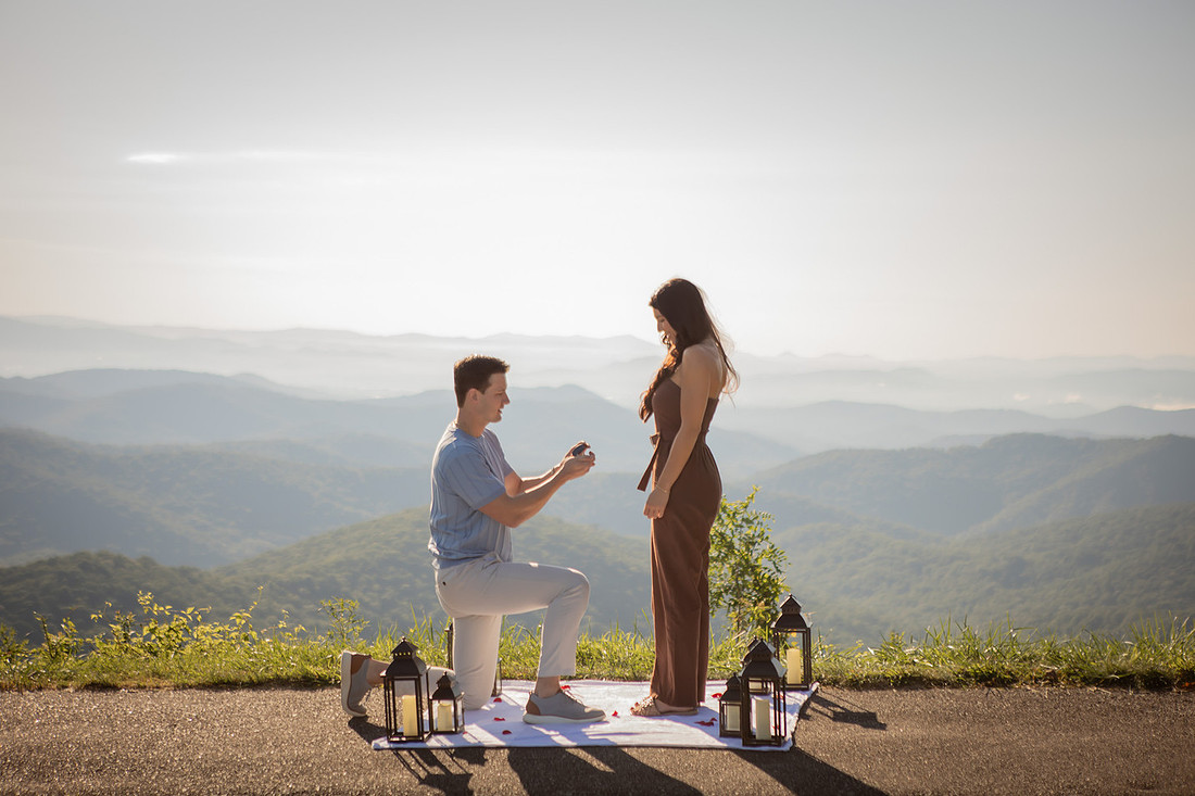 Surprise Proposal on the Blue Ridge Parkway at an Overlook | Asheville Engagement Photographer
