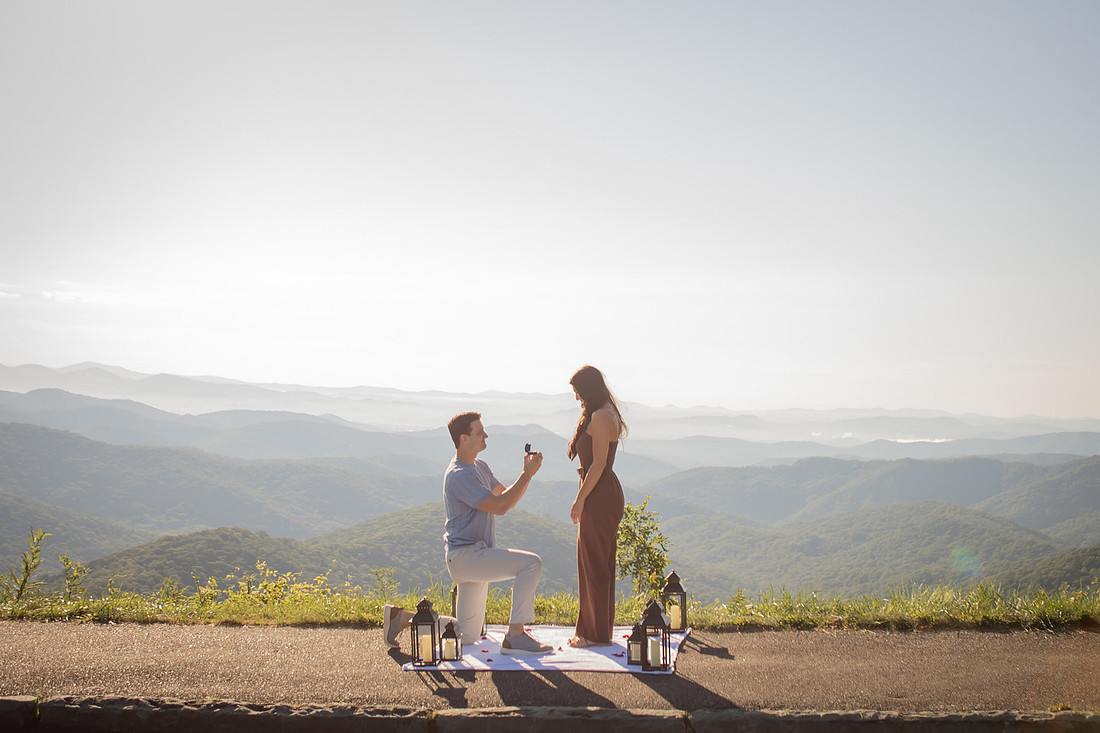 Surprise Proposal on the Blue Ridge Parkway at an Overlook | Asheville Engagement Photographer