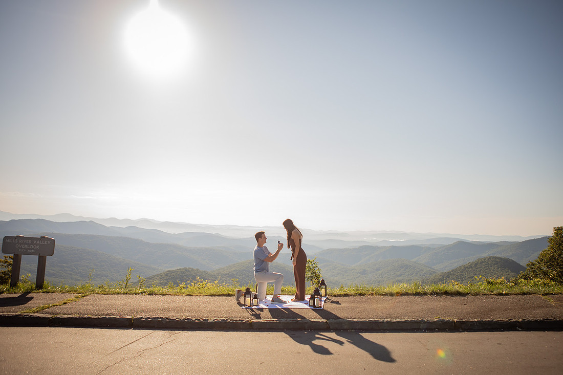 Surprise Proposal on the Blue Ridge Parkway at an Overlook | Asheville Engagement Photographer