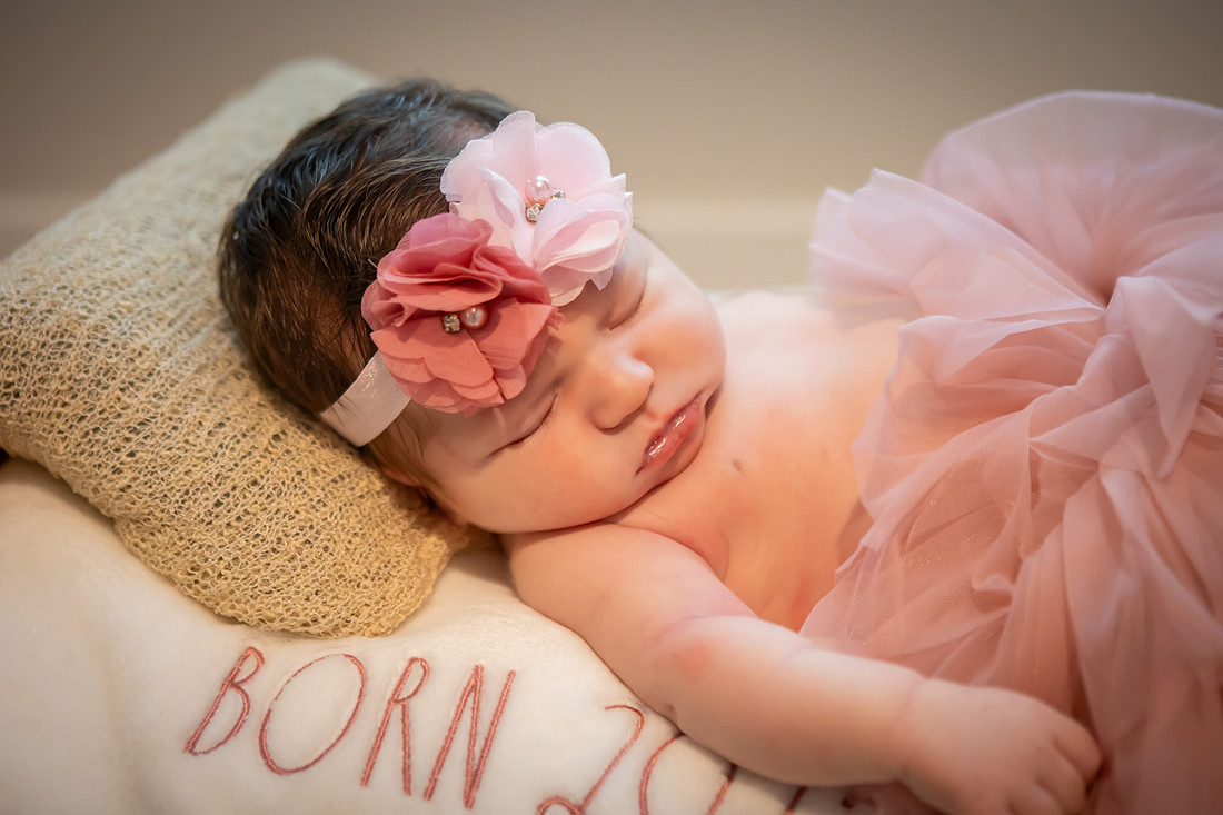 In home Newborn Photoshoot with props like a tiny bed and basket | Asheville Baby Photographer