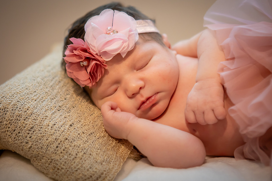 In home Newborn Photoshoot with props like a tiny bed and basket | Asheville Baby Photographer