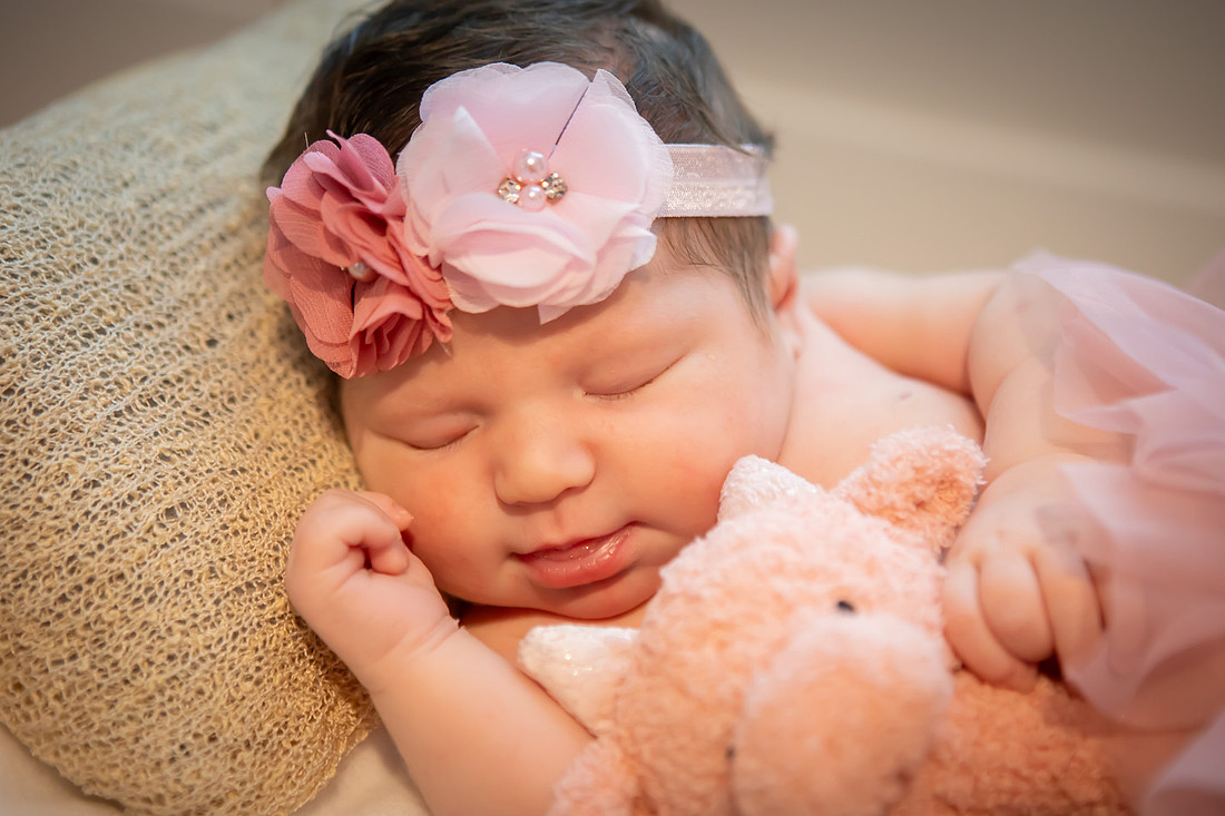 In home Newborn Photoshoot with props like a tiny bed and basket | Asheville Baby Photographer