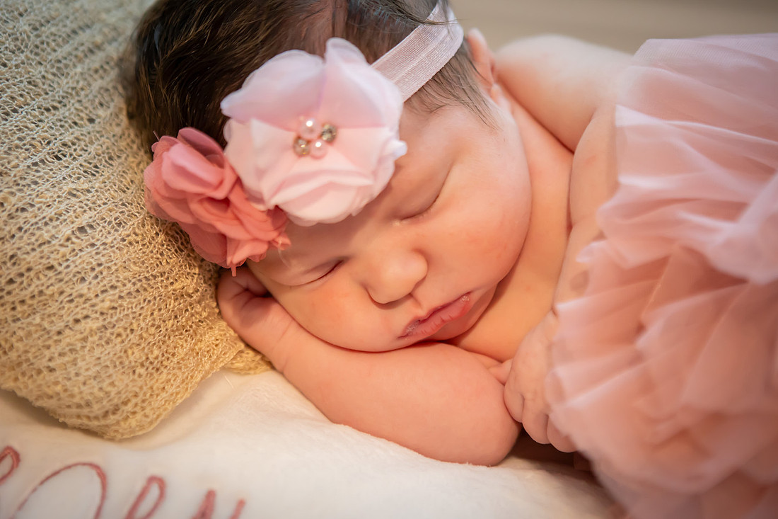 In home Newborn Photoshoot with props like a tiny bed and basket | Asheville Baby Photographer