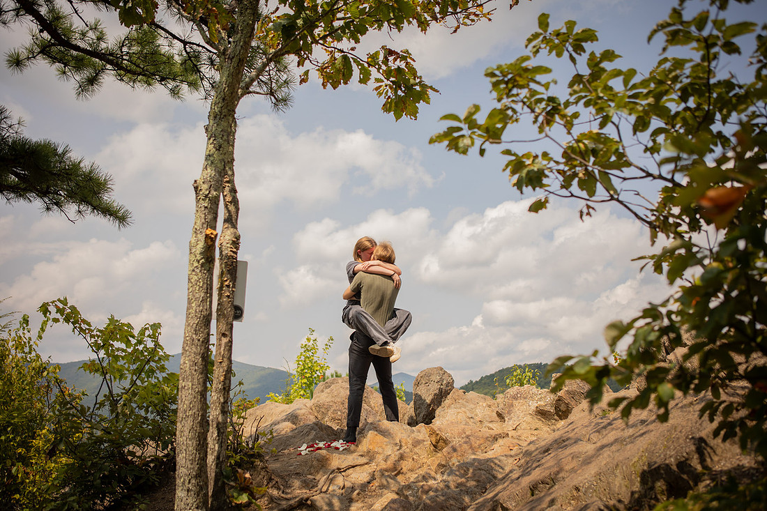 Hiking Engagement with Mountain Overlook |  Asheville Proposal Photographer