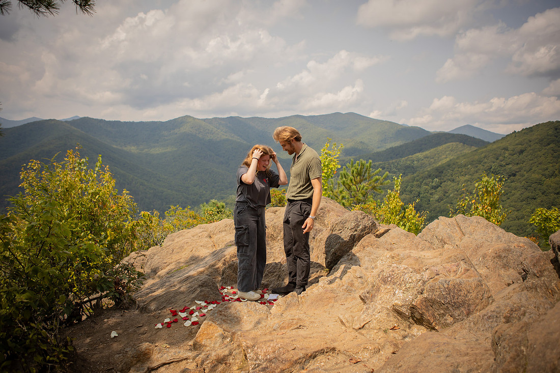 Hiking Engagement with Mountain Overlook |  Asheville Proposal Photographer