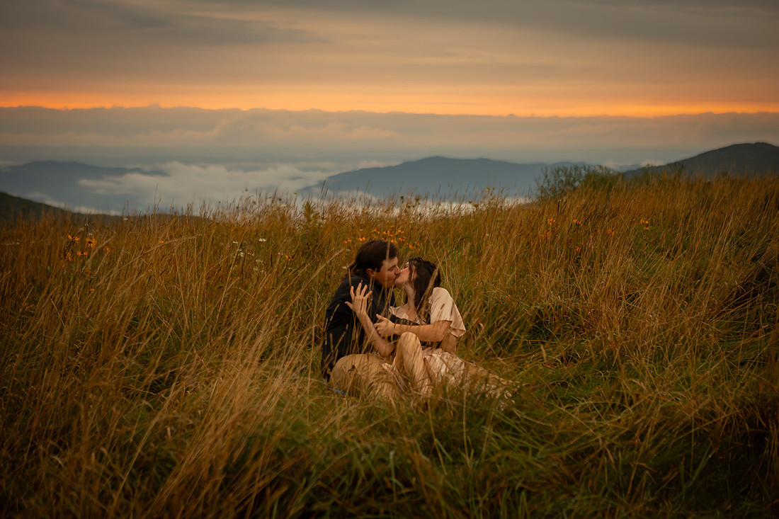Sunset Engagement Photos in the Mountains | Asheville Destination Photographer 
