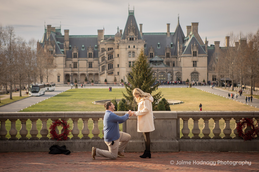 Proposing at the ramp at the bottom of Diana Hill at the Biltmore Estate