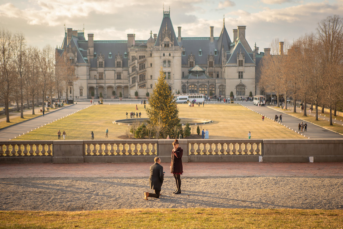 Proposing at the ramp at the bottom of Diana Hill at the Biltmore Estate
