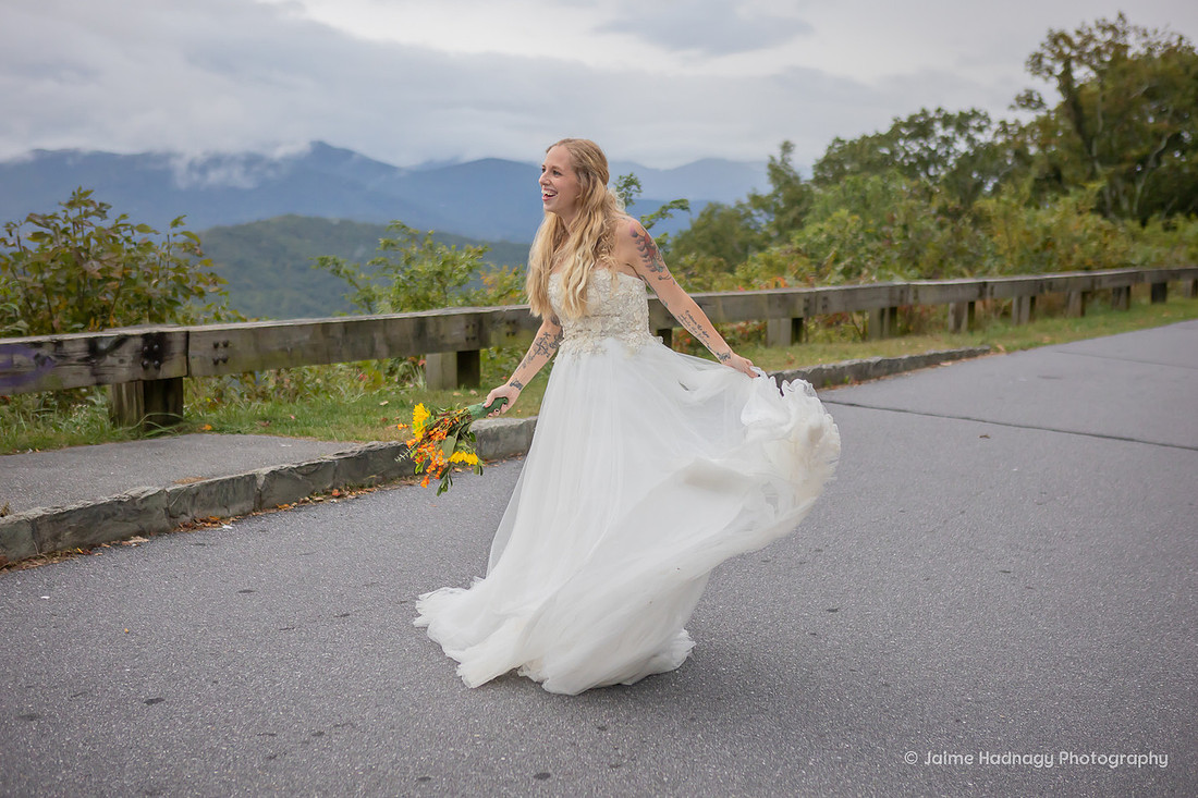 Bride and Groom Photos on The Blue Ridge Parkway | Bridal Portrait | Asheville Photographer
