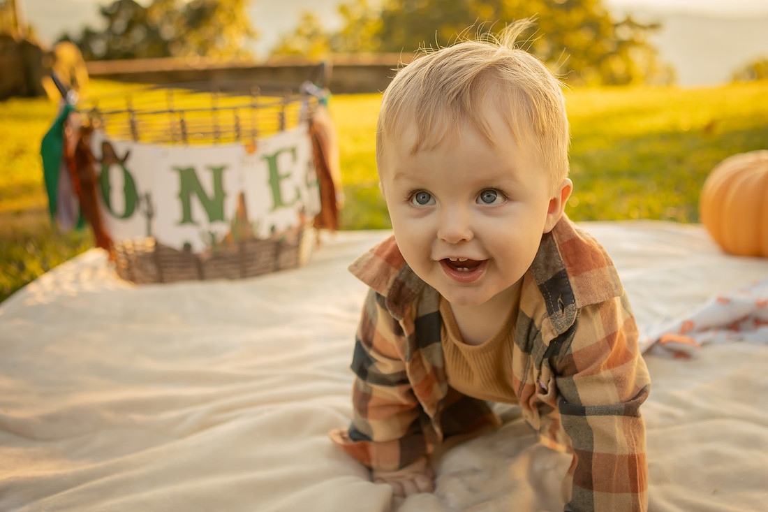 Fall One Year Old Birthday Photography Session with Cake Smash