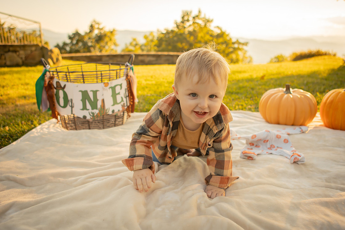Fall One Year Old Birthday Photography Session with Cake Smash