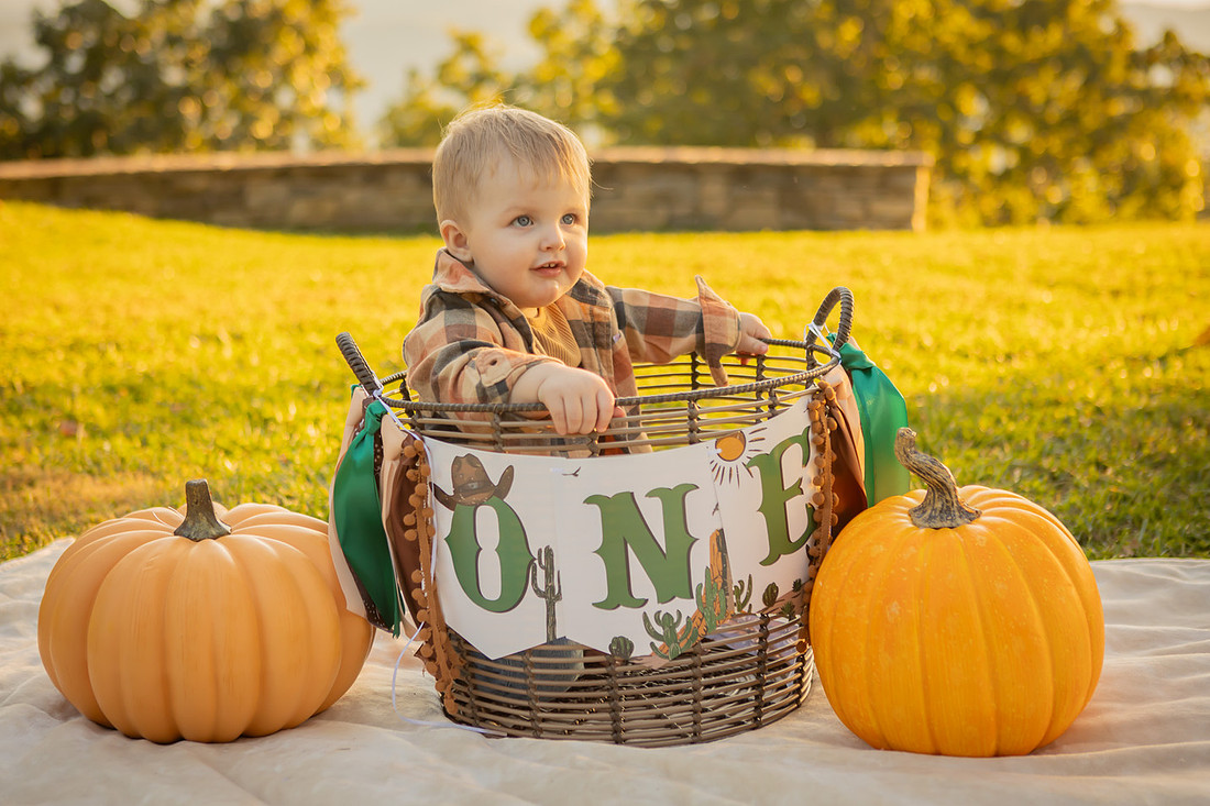 Fall One Year Old Birthday Photography Session with Cake Smash