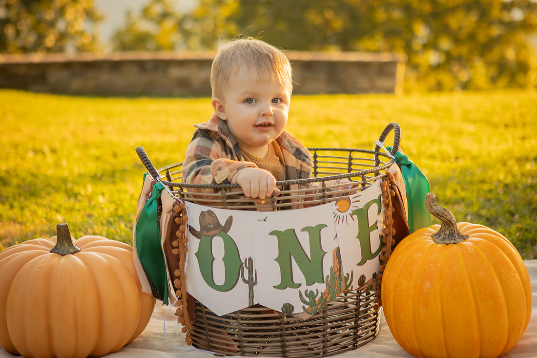 Fall One Year Old Birthday Photography Session with Cake Smash