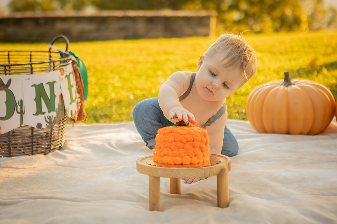 Fall One Year Old Birthday Photography Session with Cake Smash